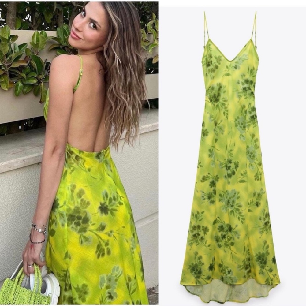ZARA Floral Green linen Dress 🔥🔥🔥🔥🔥